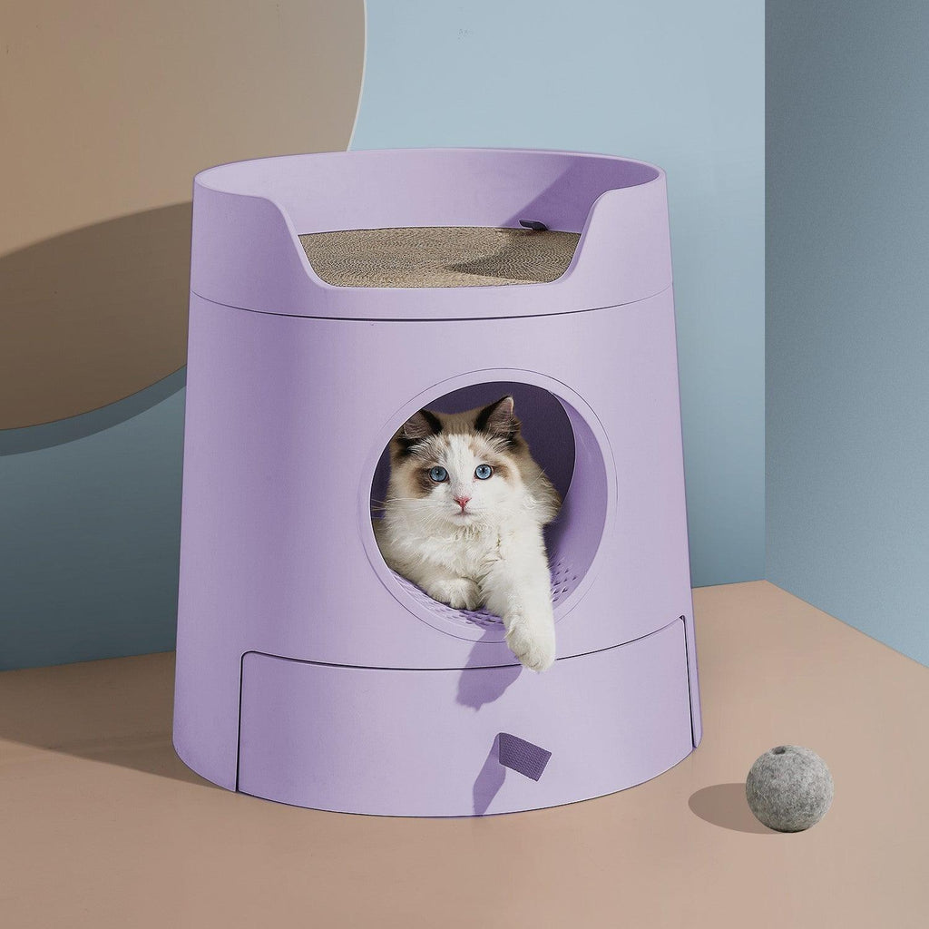 Michupet XL Castle 2-in-1 Cat Litter Box with Scratch Basin & Scoop Included, Lilac Purple - MichuPet