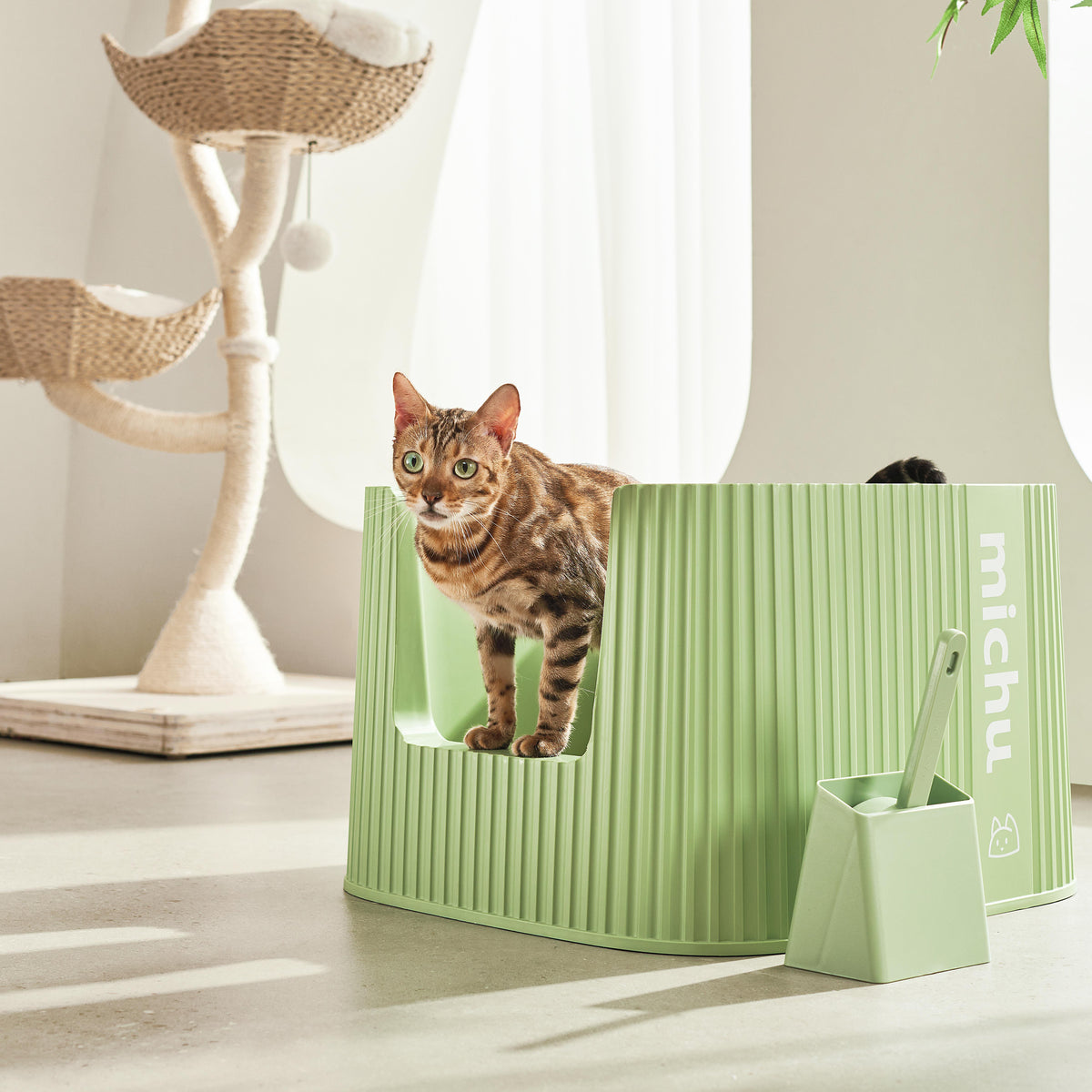 Michu XXL Sage Deluxe Cat Litter Box - Spacious Design