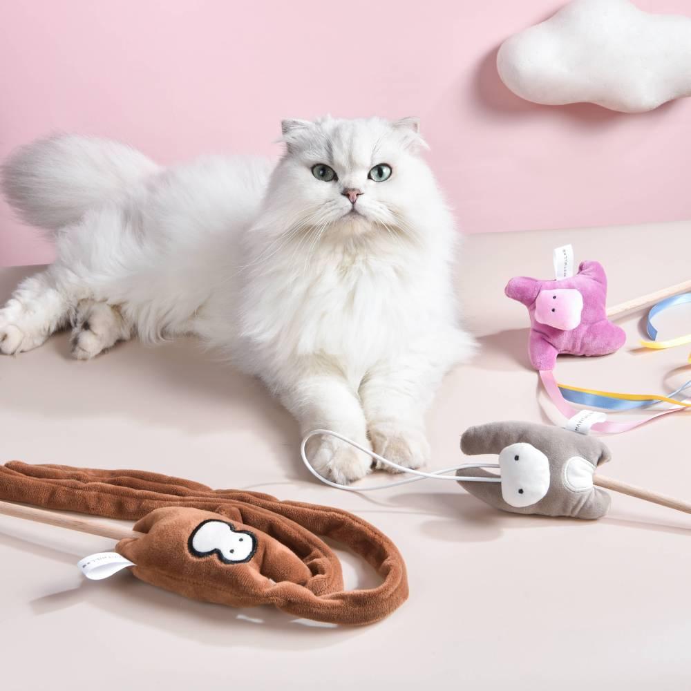 Michupet Natural Interactive Cat Wand - Safe Hunting Distance Cat Toys for Indoor Cats - MichuPet