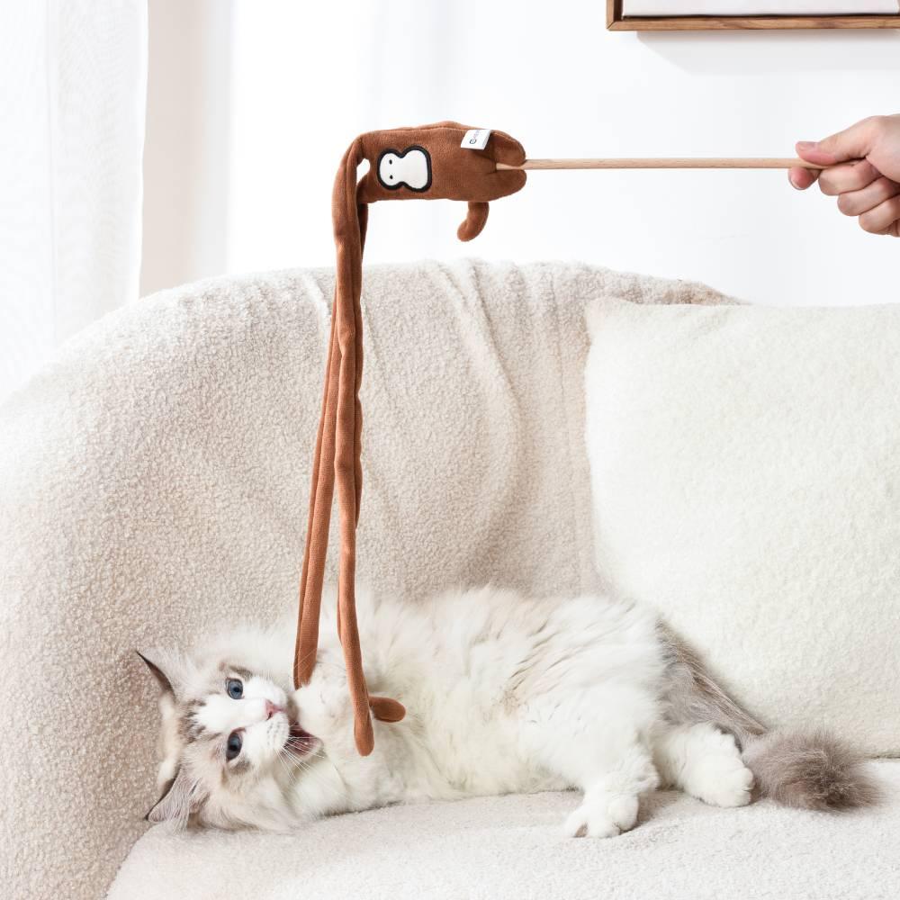 Michupet Natural Interactive Cat Wand - Safe Hunting Distance Cat Toys for Indoor Cats - MichuPet