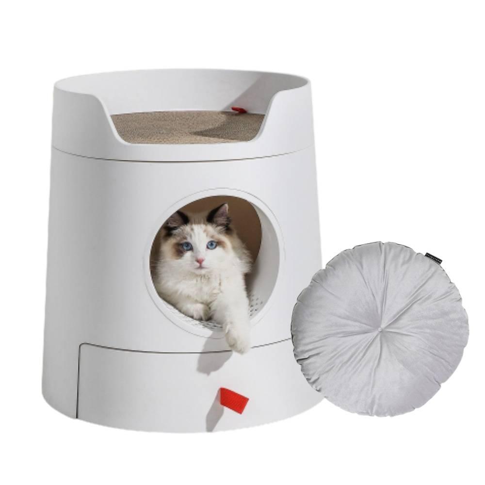 Michupet XL Castle 2-in-1 Cat Litter Box with Scratch Basin & Scoop Included, White - MichuPet