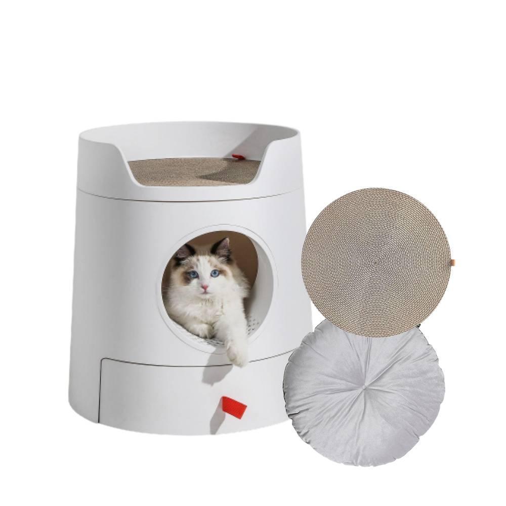 Michupet XL Castle 2-in-1 Cat Litter Box with Scratch Basin & Scoop Included, White - MichuPet